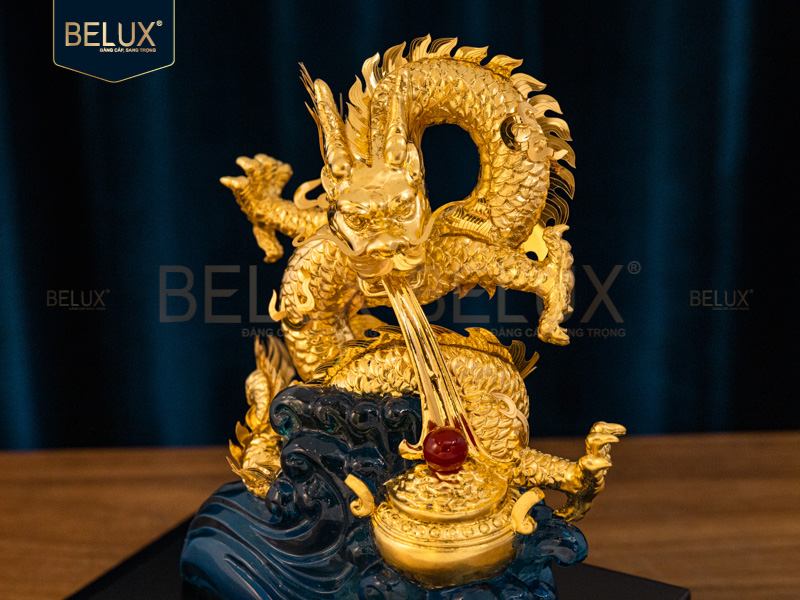 Tượng rồng nhả ngọc dát vàng 24k-21x16x24cm